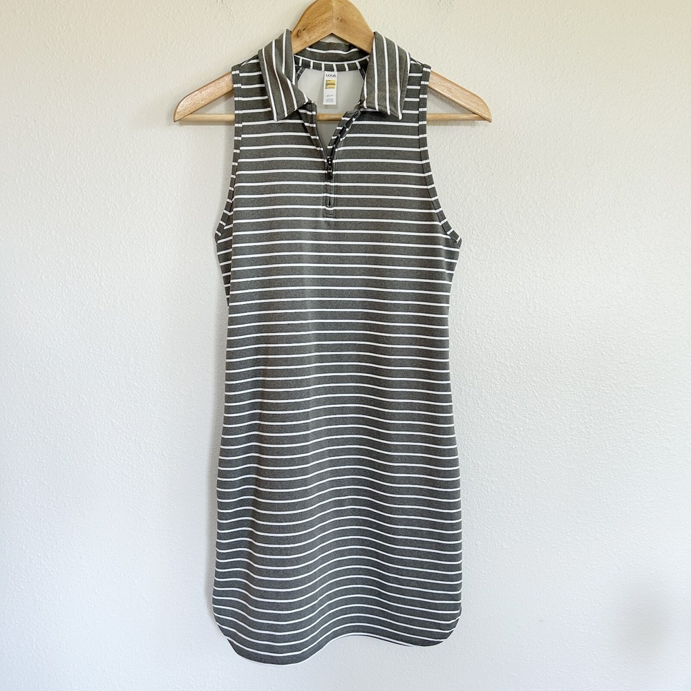 Lole Athletic Dress Womens XS Gray Stripe Sleeveless Tennis Pickleball Active